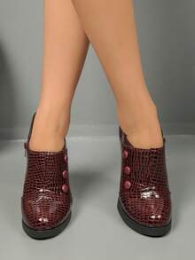 Women's Vintage Brogue High Heel Oxford Shoes, Thick Sole Fashion High Heels, Black