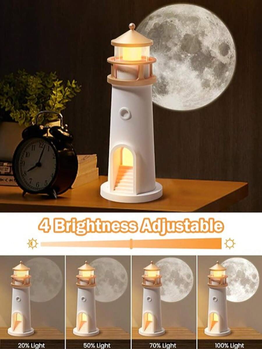 月球灯投影夜灯，灯塔灯装饰夜灯，青少年适用，月光星空投影可充电LED美观台灯 - 青少年男孩女孩圣诞节生日礼物