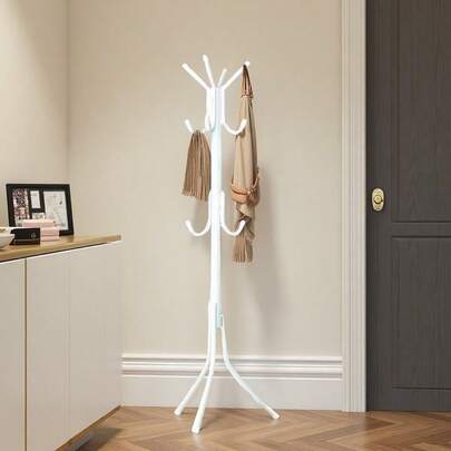 1pc Perchero De Ropa De Madera beech Simple Con 8 Ganchos, Soporte De Ropa Ajustable En Altura Para Sombreros, Abrigos, Bolsas, Bufandas, Organización De Almacenamiento Doméstico Para Oficina, Entrada, Pasillo, Sala De Estar, Dormitorio, Hogar, Dormitorio Soporte de Capa 9/12 Ganchos Metal Perchas montadas Sombrero Sombrero Abrigo Pantalla Estante Estante Ropa Ropa Ropa Ropa Ropa Organizador Muebles Perchero Rack para Ropa