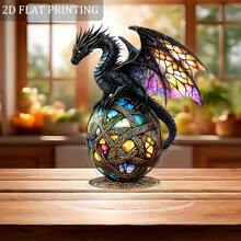 2D Statue de dragon fantastique gothique en acrylique coloré, décoration de bureau style vintage, thème maison, polyvalent, sans électricité requise, texte en anglais, impression 2D plate - Multicolore - Voir 4