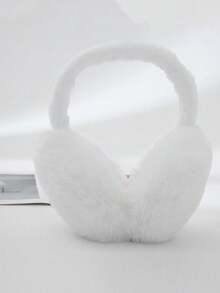 1PC Black & White Foldable Fluffy Warmers Headband, Fluffy Warm Ear Muffs For Men And Women - 白色 - 查看 2