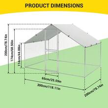 Techigher Large Metal Chicken Run, Walk-In Poultry Cage, Spire-Shaped ChickenCoop With Waterproof And Anti-Uv Cover For Outside,Backyard And Farm - Sliver 9.8' L X 6.5' W X 6.5' H - View 6
