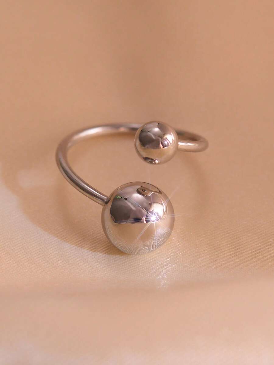 1 chiếc nhẫn hở hình quả bóng tròn sáng tạo bằng thép không gỉ độc đáo thời trang dành cho nữ - Bạc - Xem 1