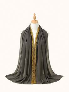 1条奢华金色刺绣装饰黑色头巾,优雅复古风格女士头巾,时尚披肩围巾,适合休闲聚会、旅行装扮等场合。 - 彩色 - 查看 32