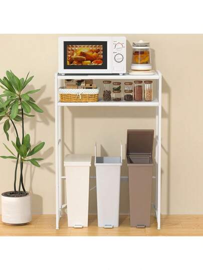 重型金属烘焙架 - 节省空间厨房收纳架，带垃圾桶、微波炉/食品储存功能 - 坚固耐用结构，便于组装，小厨房适用 - 商用家用两用，现代设计，可调节层板，公寓生活必备