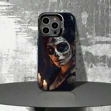 Funda de Teléfono de Chica Calavera Catrina Mexicana para 17,16,15,14,13,12,11,Pro,Max,Plus,E Cubierta Negra Mate a Prueba de Golpes - Z1 - Ver 4