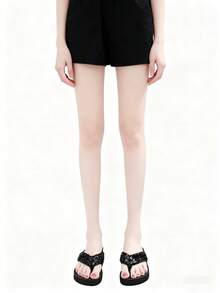 女士夏季人字拖凉鞋，坡跟休闲沙滩拖鞋，百搭 - 黑色 - 查看 3