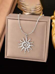 New Stainless Steel Necklace With Sun Pendant, Fashion Design, Delicate Luxury, High-Quality Jewelry, Suitable For Daily Wear - Yellow Gold - View 11
