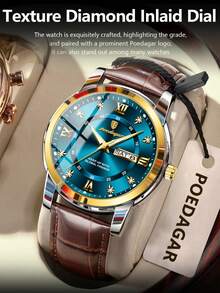 POEDAGAR 1pc Business Men's Stainless Steel Quartz Dual Date Watches, Luxury Waterproof Luminous Watch For Men, Casual Man Wristwatch Suitable For Daily Occasions, Gifts For Men - Màu xanh lam - Xem 9
