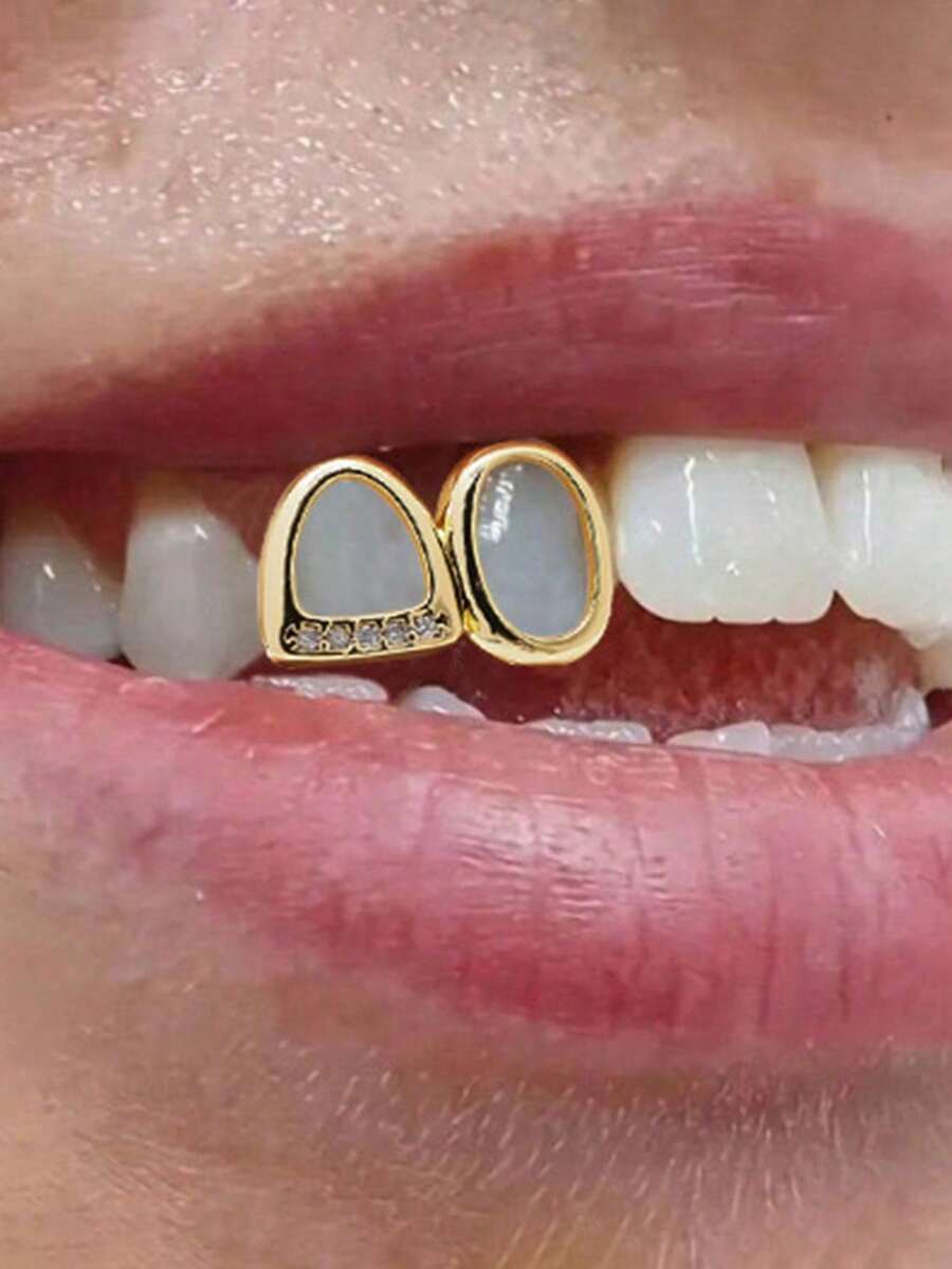 1 pieza Grillz chapado en oro de 18K con acabado brillante y hueco, adecuado para hombres y mujeres de moda - Dorado - Ver 1