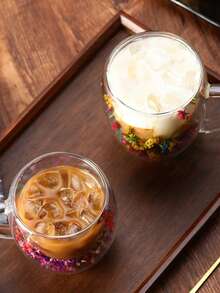 Handmade Glass Mug With Real Dried Flowers, Personalized Floral Glass Cup, Plant-Themed Drinkware Set, Customizable With Name Text, Coffee/Tea Cup, Multi-Functional, Durable, Elegant, Reusable, Refined, Fashionable, High-Quality, Colorful, Modern, Customizable, Personalized, Unique, Ideal Gift For Him - Multicolor - View 3