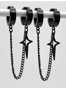 1件嘻哈风格链条吊坠夹式耳环，无需耳洞即可佩戴，个性时尚女士礼物 - 彩色 - 查看 6