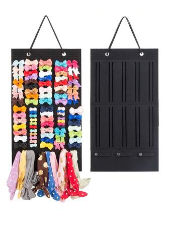 1pc Felt Wall Mounted Hair Clip & Scrunchie Organizer, Girls Hair Accessories Storage Hanging Bag, Kids Room Hair Accessory Organizer