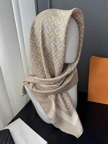 1pc 90*90CM Twill Satin Geometric Pattern Printed Large Square Bandana, Women Fashion Simple Elegant Printed Head Bandana, Casual Commuter Neck Bandana, Travel Sun Protection Decor Neck Gaiter For Dress - 方巾 - 查看 9