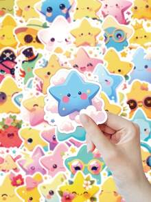 54PCS/110PCS Soft & Cute Star Stickers With Various Expressions. Features Decorative Details Like Floral Wreaths, Hats, And Glasses In Soft, Vibrant Colors. Perfect For Decorating Journals, Laptops, Phone Cases, Water Bottles, And Stationery. - Multicolor - View 2