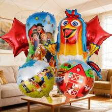 6pcs Farm Theme Chicken Balloon Set, Includes Foil Chicken Balloons, Round Foil Balloons, Red Star Balloons, Suitable For Birthday Party Decor, Holiday Decor, Birthday Balloons, Theme Party Decor, Baby Shower Decor, Surprise Gift For Son/Daughter - Nhiều màu - Xem 4
