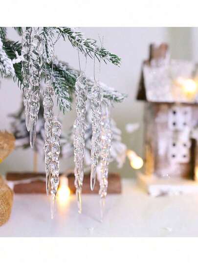 12pcs Christmas Transparent Icicle, Christmas Tree Rotating Ice Stick Wreath Decor, Twisted Shape Christmas Pendant, Transparent Ice Cone Decor, Christmas Party Christmas Tree Decor, Home Decor Fireplace Door Window Pendant, Suitable For Winter Christmas Decor, Outdoor Plant Hanging Pendant Decor
