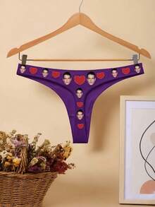 1件定制人脸印花丁字裤，个性化照片印花内裤，定制人脸三角裤，定制照片丁字裤，女士定制丁字裤，新娘定制丁字裤，定制结婚礼物，新娘内衣，周年纪念礼物，情人节礼物，生日礼物，结婚礼物 - 紫色 - 查看 4