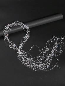 1pc Handmade Bridal Hair Accessory, Colorful Pearl Tassel Wave Hairpin, Wedding Hair Comb Decor, Shiny And Eye-Catching Headpiece - Fantasy Colors - View 2