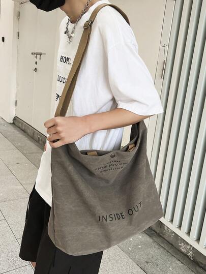 Modern minimalistisk axelväska med bokstavstryck, stor kapacitet och justerbar rem, lämplig för daglig pendling, shopping, resor, dejting, passar 12-tums surfplatta, Peach Tree Peach Tree retro enfärgad canvas-axelväska för män