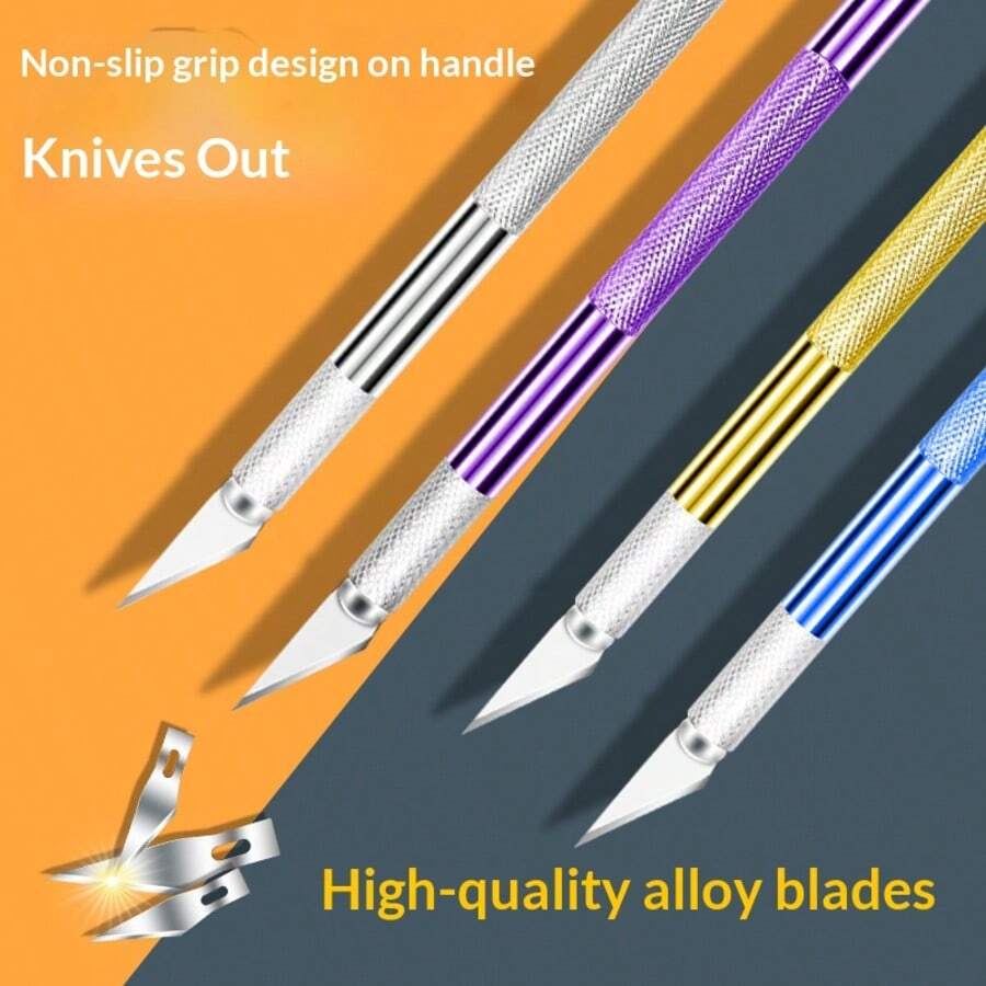 A Set Of 1 Carving Knife And 5 Blade Set, Aluminum Alloy Golden Carving Knife Set, Pumpkin Carving Precision Craft Tool Kit, DIY, Art, Cutting, Mold (4 Colors Optional)