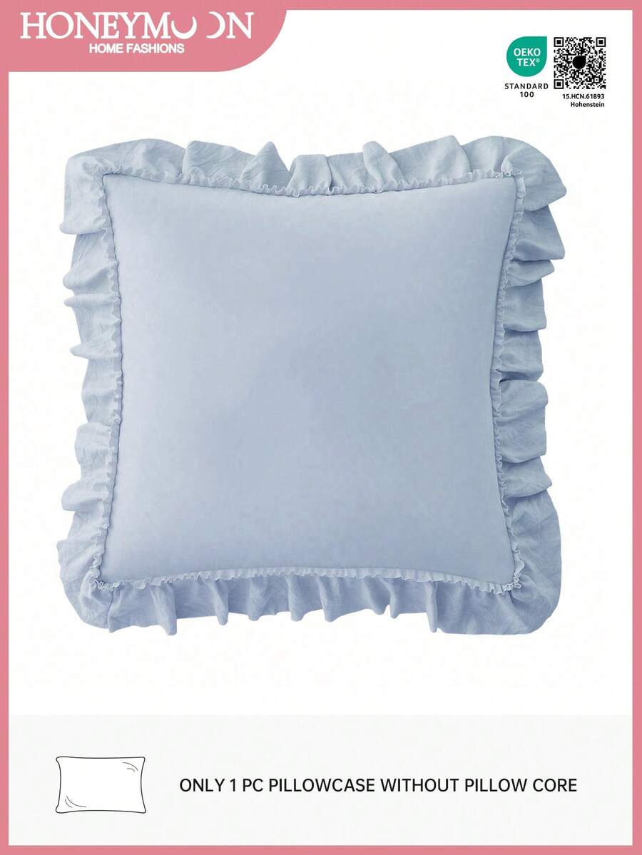 1 vỏ gối trang trí kiểu Pháp lãng mạn xếp nếp (không bao gồm ruột gối), vỏ gối trang trí lãng mạn tinh tế cho phòng ngủ/ký túc xá/ghế sofa/ghế thư giãn, món quà tuyệt vời cho người thân yêu hoặc bạn bè. Có thể giặt máy. Chứng nhận Oeko-Tex. Màu xám xanh. - Màu xanh bụi bặm - Xem 1