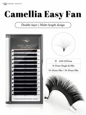 12rows Camellia Easy Fan Eyelash Extension Individual Lash Clusters D Curl Wide Stem DIY Lash Clusters Natural Look&Extra Thick Reusable Individual Eyelash Extensions For Self Use At Home Daily Life Festival Lash Artist Beauty Salon