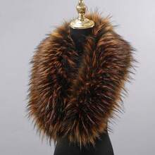 Wander Agio Faux Fur Collar Scarf Soft Winter Neck Wrap Warm Elegant Coats Shawl Imitation Leather Scarves - 深棕色 3 - 查看 2