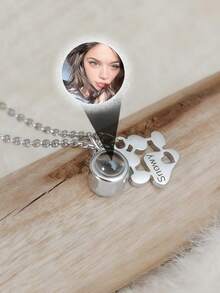 Personalized Pet Memorial Photo Projection Necklace, Paw Print & Name Projection Heart Necklace, Pet Photo Jewelry, Cat Dog Photo Necklace, Christmas & Halloween Memorial Surprise Jewelry Gift For Loved Ones - Multicolor - View 11