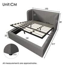 Upholstered Double Bed 180x200 With Hydraulic Storage, Black Frame With Slatted Base, Wide Side Panels And Removable Grey Linen Cover (Mattress Not Included) - Gray + Linen - View 8