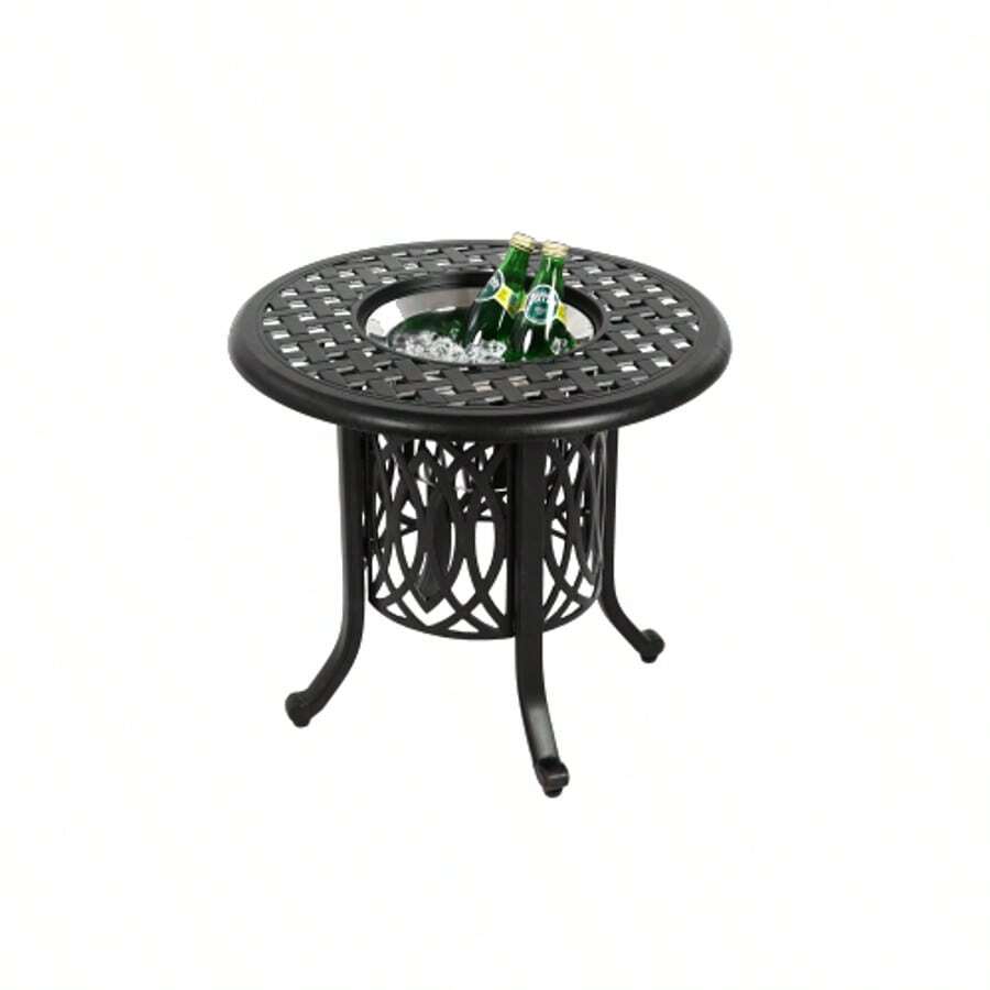 Aluminum Outdoor Table With Ice Bucket, Patio Side Table, Aluminum Side Table With Adjustable Foot Pads, Small Outdoor Coffee Table - 黑色 - 查看 1