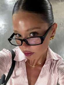 1 Pair Retro Square Small Frame Transparent Lens Glasses, Versatile Personalized Clear Eyeglasses Suitable For Travel, Daily Wear And Decoration - 黑框透明 - 查看 3