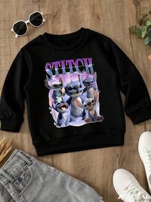 Disney Stitch Themed Children's Hoodie: Multi-Form Alien Cute Pet Prints, Suitable For Both Boys And Girls, Perfect For Festivals, Machine Washable, Fashionable, Casual And Versatile. - màu đen - Xem 3