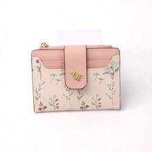 Suphiar Leaf Shaped Metal Button Tri-Fold Coin Wallet For Cards Card Holder For Women Wallet Purse Wallet Small Wallet - Pink - View 4