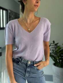 Modal Knit Blouse With V-Neck - Summer 2026 - Lila - Ver 2