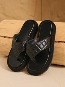 Dép xỏ ngón đế dày cho bé gái, dép lê đế bằng cho mùa hè, trang phục đi biển thường ngày. - màu đen - Xem 2