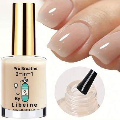  Libeine 二合一指甲强化护理液，10毫升，天然果冻裸色 - 适用于手部和足部指甲，增强光泽，亮泽面油，速干指甲油配方，透明指甲油
