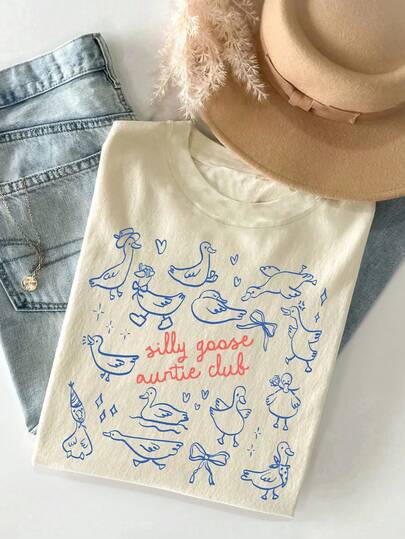 2026 Spring/Summer Women's Casual Round Neck T-Shirt, Cute Auntie T-Shirt, Silly Goose Auntie T-Shirt, Gift For New Auntie, Pregnancy Announcement Gift, Pregnancy Reveal Gift