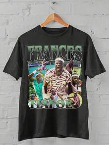 Black Round-Neck Short-Sleeved Tennis Player Patchwork Pattern T-Shirt "FRANCES TIAFOE" Lettered Top - màu đen - Xem 1