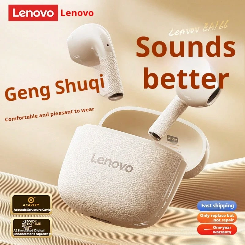 Lenovo EA166 Bluetooth 5.4 Bluetooth Headset: High-Quality Sound, Intelligent Ultra-Clear Call Noise Reduction, IPX5 Waterproof And Sweatproof Rating, Ultra-Low Latency. - Moon Rock White - View 1