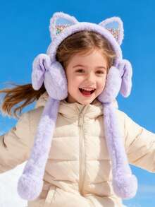 1pc Kids Cute Cat Ear Star Glitter Plush Ear Warmers, Movable Ears, Foldable, Warm & Fun Ear Muffs For Autumn/Winter