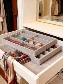 8-Slot Velvet Sunglasses & Jewelry Display Tray - Eyeglasses, Watch And Jewelry Storage Box - Unisex (8 Grids), 8 Grid Velvet Sunglasses And Jewelry Storage Tray, Polyester Fabric Eyeglasses And Accessories