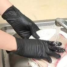 50/100 Pieces Of Black Powder-Free Nitrile Gloves, Latex-Free Disposable Gloves, Durable Household Cleaning Gloves, Available In Sizes S, M, L, And XL. Suitable For Kitchens, Bathrooms, Cleaning, Beauty, Hair Dyeing, Pets, Beauty Salons, Cleaning Supplies, And Household Tools (Without Box). - 黑色 - 查看 6