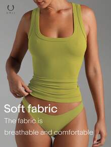 UMII Women's Valentine's Day Sexy Lime Green Ribbed Crop Tank Top, Square Neck Slim Fit Sleeveless Top, Romantic Date Night Casual Top - Lime Green - View 5