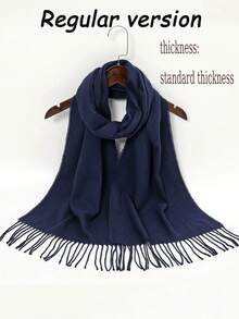 Cachecol feminino elegante e macio com franjas, em cores sólidas (1 peça, 2 peças ou 4 peças), à prova de vento e quente, estilo universitário, ideal para a transição entre estações, uso diário ou como presente para casais, pais e amigos. Disponível em duas opções: regular e grosso. - A - Ver 18
