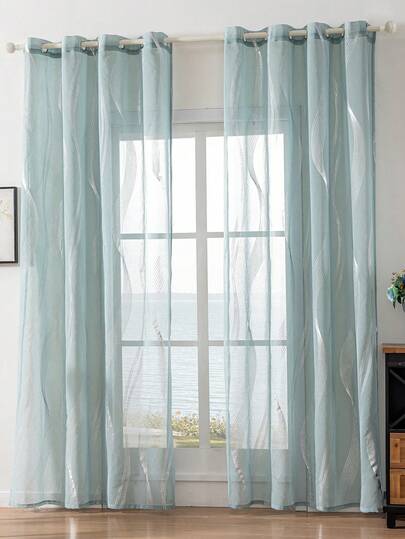 2 pezzi Tende trasparenti moderne con motivo a nappine argentate, con anelli in metallo in alto, lavabili in lavatrice, tende decorative in poliestere adatte per il soggiorno, per tutte le stagioni, senza cordoncini, tessute, 120-140g - Tende di stile di lusso