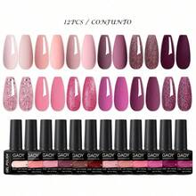 12pc 5ml Gelish para Uñas Magnético Gato Ojo + Top Coat para Uñas, Esmalte de Gel Transparente Rosado Claro Brilliante con Purpurina, Materiales para Uñas Soak Off UV LED para Diseño de Arte de Uñas - Multicolor - Ver 8