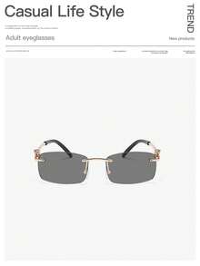 1 PC Men's Vintage Retro Rectangle Rimless Fashion Glasses Protection Copper Temples For Party - Multicolor - View 3