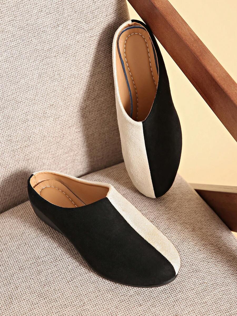 Women's Casual Versatile Commuting Contrast Color Block Wedge Loafers - Black and White - View 1