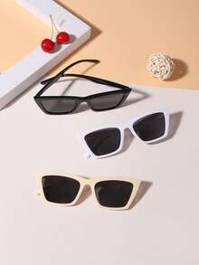 3 piezas Gafas de moda con montura de ojo de gato de policarbonato estilo retro para jóvenes de 12 a 16 años, para uso diario y coordinación con ropa de exterior - Multicolor - Ver 6